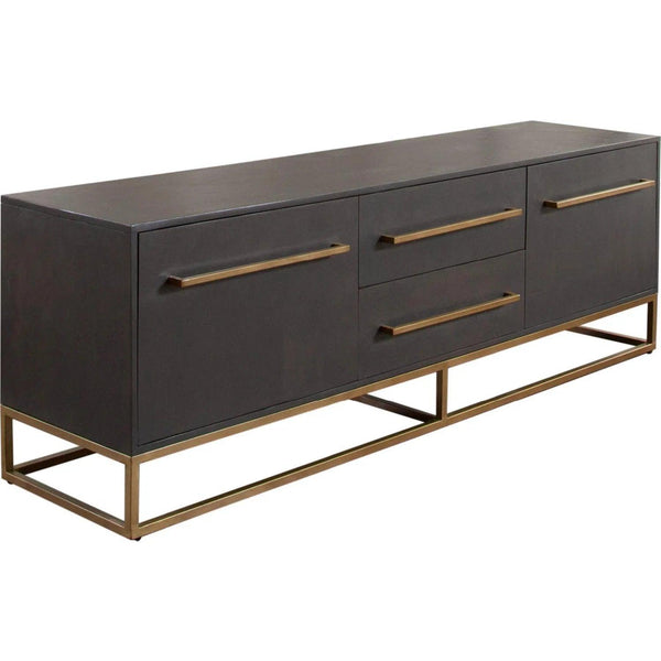 Encore Solid Mango Wood 2-Door 2-Drawer Entertainment Cabinet in Grey Oak Finish Sideboards LOOMLAN By Diamond Sofa