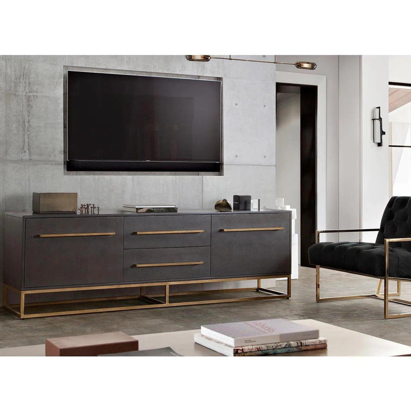 Encore Solid Mango Wood 2-Door 2-Drawer Entertainment Cabinet in Grey Oak Finish Sideboards LOOMLAN By Diamond Sofa