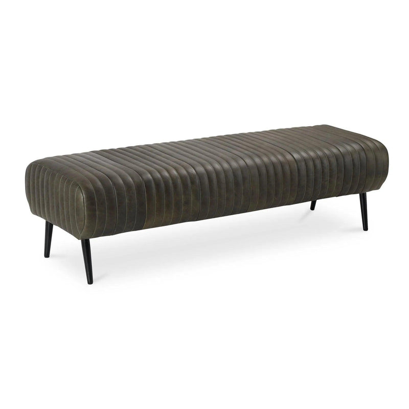 Endora Top Grain Leather and Iron Coffee Black Bench Bedroom Benches LOOMLAN By Moe's Home