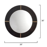 Espresso Cowhide Leather Round Cross Stitch Wall Mirror Wall Mirrors LOOMLAN By Jamie Young