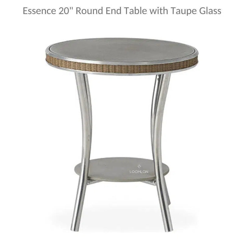 Essence 20" Round End Table with Taupe Glass Lloyd Flanders Outdoor Side Tables LOOMLAN By Lloyd Flanders