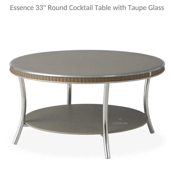 Essence 33" Round Cocktail Table with Taupe Glass Lloyd Flanders Outdoor Coffee Tables LOOMLAN By Lloyd Flanders