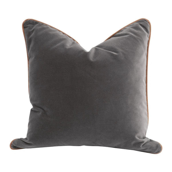 Essential Dove Velvet With Leather Piping Throw Pillow With Insert - Set of 2 Throw Pillows LOOMLAN By Essentials For Living