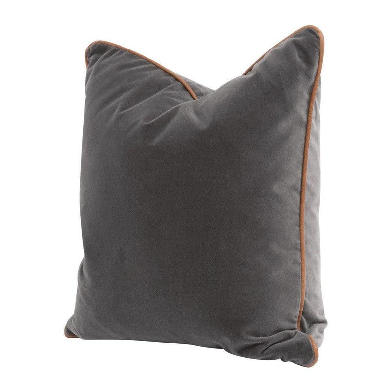 Essential Dove Velvet With Leather Piping Throw Pillow With Insert - Set of 2 Throw Pillows LOOMLAN By Essentials For Living