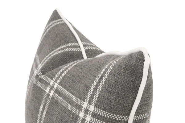 Essential Grey Checkered Lumbar Performance Throw Pillow With Insert - Set of 2 Throw Pillows LOOMLAN By Essentials For Living