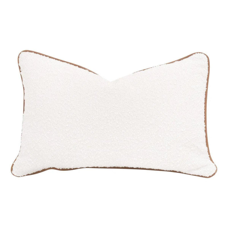 Essential White Boucle With Leather Piping Lumbar Throw Pillow With Insert - Set of 2 Throw Pillows LOOMLAN By Essentials For Living