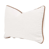 Essential White Boucle With Leather Piping Lumbar Throw Pillow With Insert - Set of 2 Throw Pillows LOOMLAN By Essentials For Living