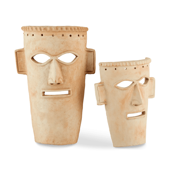 Etu Washed Mask Set of 2 Statues & Sculptures LOOMLAN By Currey & Co