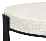 Evan Mango Wood and Metal Base Off-White Round End Table Side Tables LOOMLAN By Sarreid