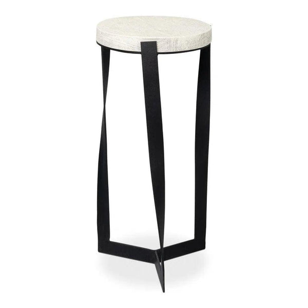 Evan Mango Wood and Metal Base Off-White Round End Table Side Tables LOOMLAN By Sarreid