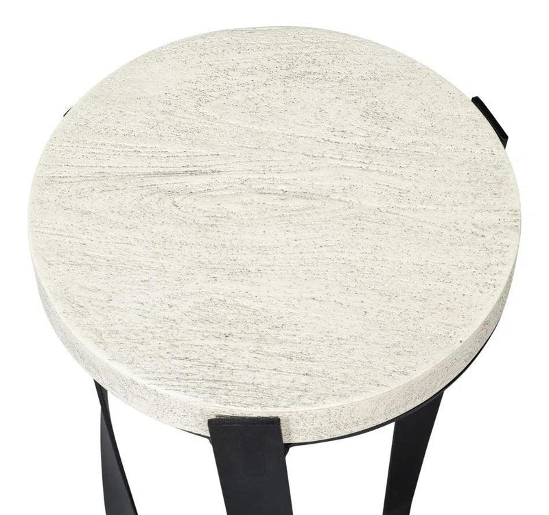 Evan Mango Wood and Metal Base Off-White Round End Table Side Tables LOOMLAN By Sarreid