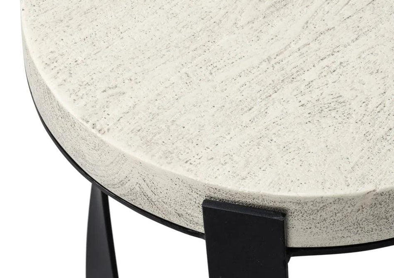 Evan Mango Wood and Metal Base Off-White Round End Table Side Tables LOOMLAN By Sarreid