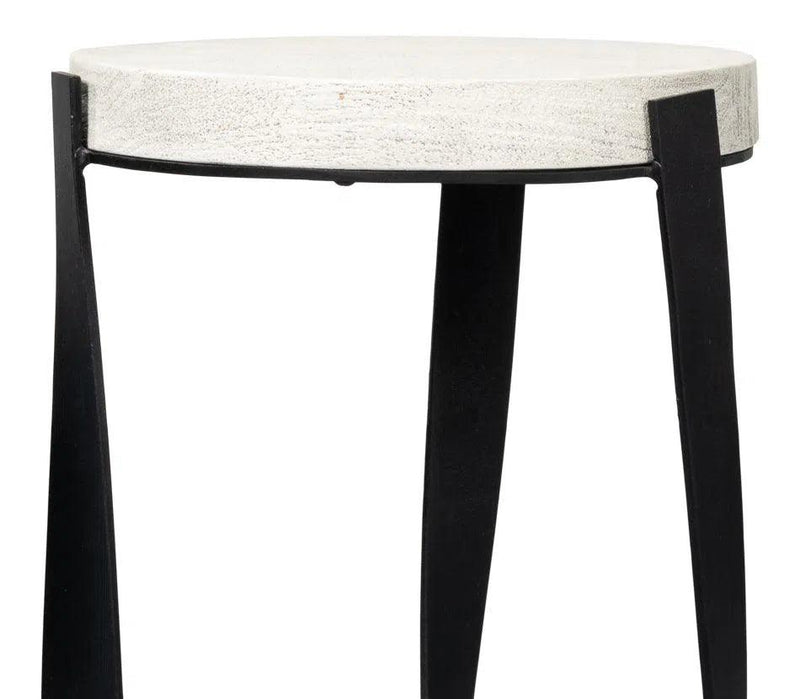 Evan Mango Wood and Metal Base Off-White Round End Table Side Tables LOOMLAN By Sarreid