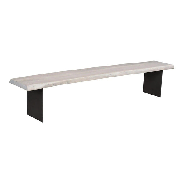 Evans Solid Acacia Wood and Iron Off-White Dining Bench Dining Benches LOOMLAN By Moe's Home