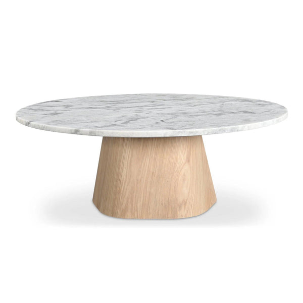 Evelyn Grey Marble and Wood Round Coffee Table Coffee Tables LOOMLAN By Moe's Home