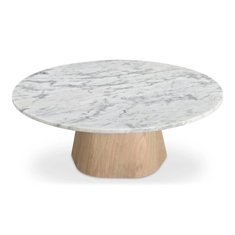 Evelyn Grey Marble and Wood Round Coffee Table Coffee Tables LOOMLAN By Moe's Home