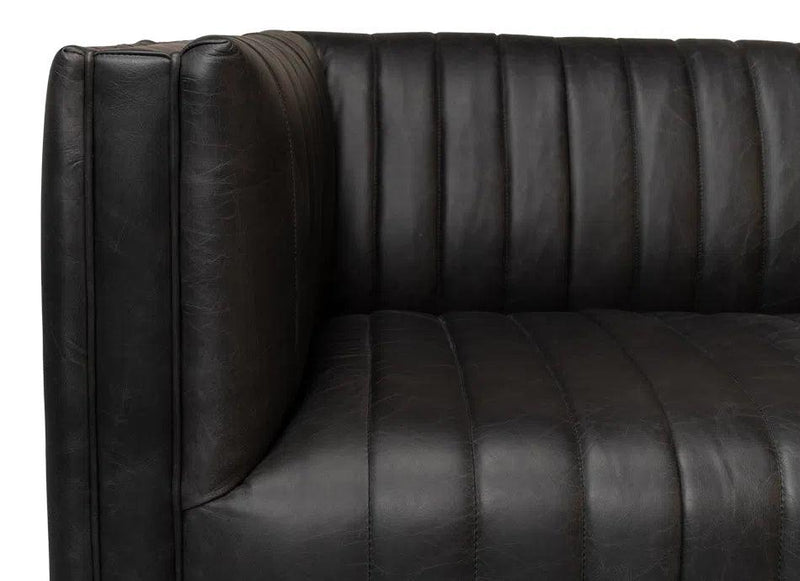 Everett Sofa Modern Channel Tufted Black Leather Couch Sofas & Loveseats LOOMLAN By Sarreid