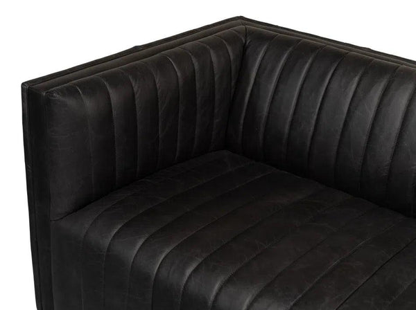 Everett Sofa Modern Channel Tufted Black Leather Couch Sofas & Loveseats LOOMLAN By Sarreid