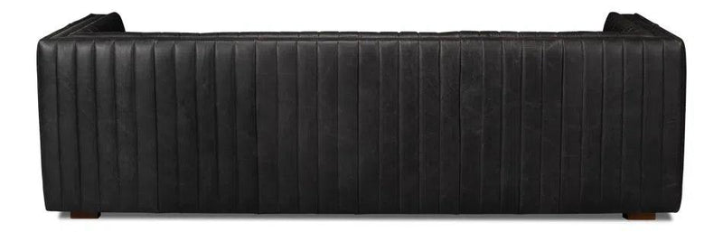 Everett Sofa Modern Channel Tufted Black Leather Couch Sofas & Loveseats LOOMLAN By Sarreid