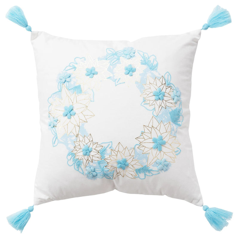 Evie White Aqua Throw Pillow With Down Insert Throw Pillows LOOMLAN By LOOMLAN