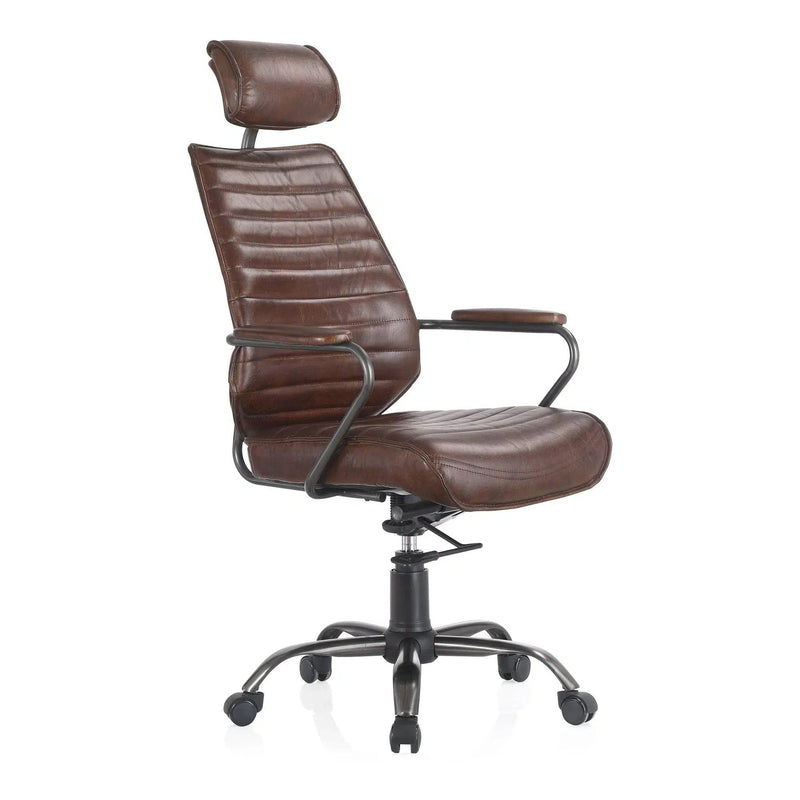 Executive Adjustable Office Chair Dark Brown Leather Office Chairs LOOMLAN By Moe's Home