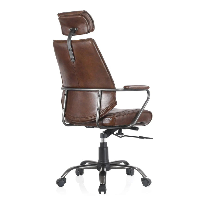 Executive Adjustable Office Chair Dark Brown Leather Office Chairs LOOMLAN By Moe's Home