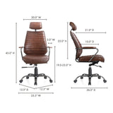 Executive Adjustable Office Chair Dark Brown Leather Office Chairs LOOMLAN By Moe's Home