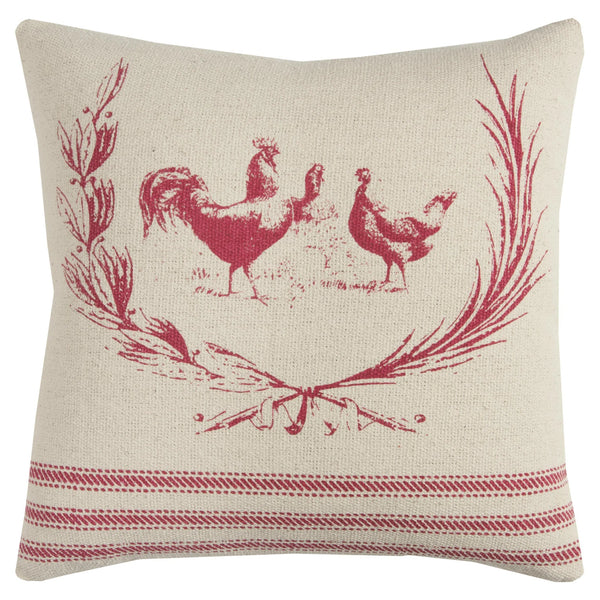 Farm Rooster Red Throw Pillow With Down Insert Throw Pillows LOOMLAN By LOOMLAN