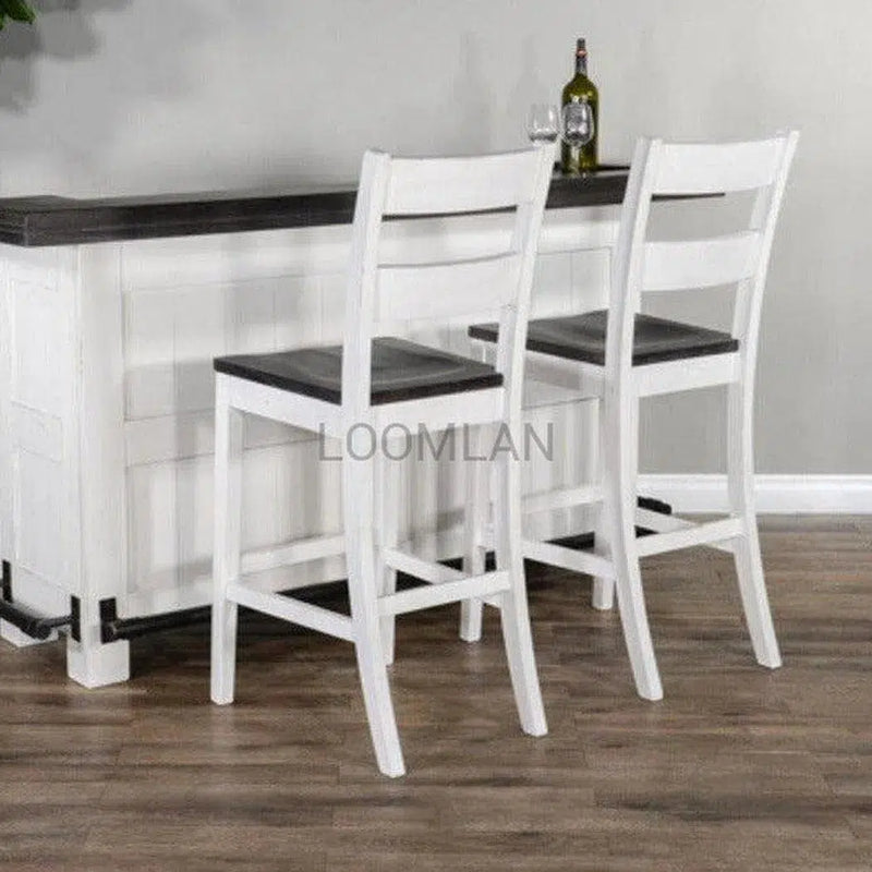 Farmhouse Wooden Seat Off-White Ladderback Bar Stool Bar Stools LOOMLAN By Sunny D