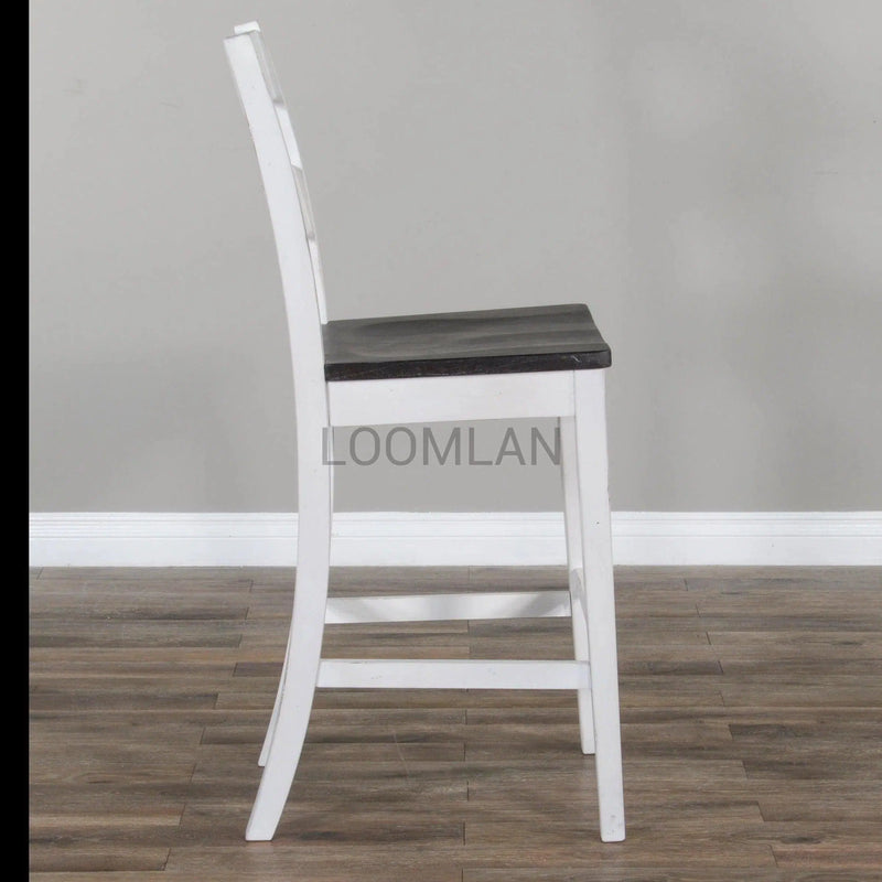 Farmhouse Wooden Seat Off-White Ladderback Bar Stool Bar Stools LOOMLAN By Sunny D