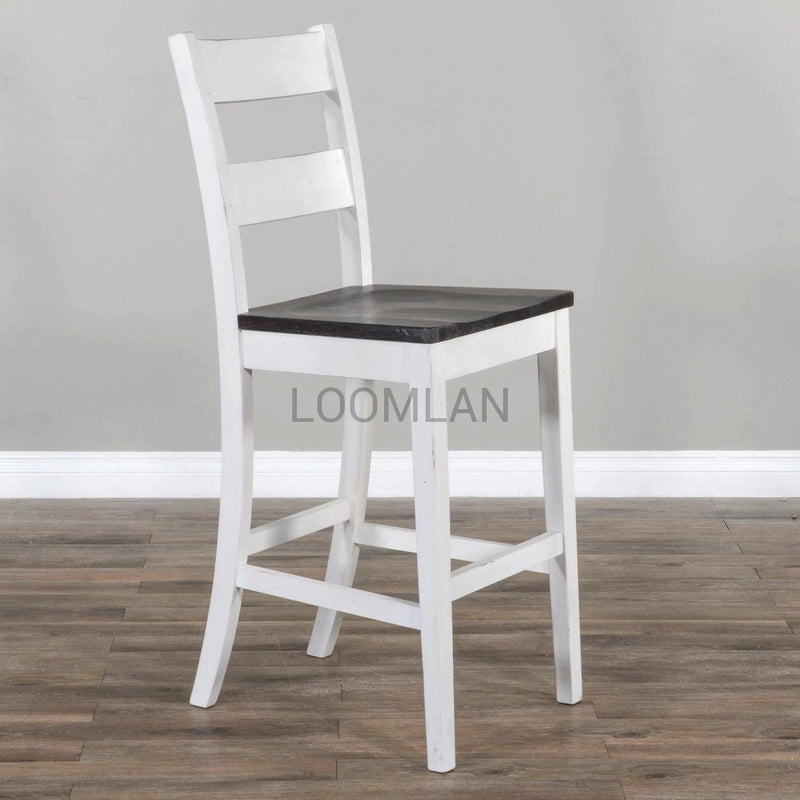 Farmhouse Wooden Seat Off-White Ladderback Bar Stool Bar Stools LOOMLAN By Sunny D