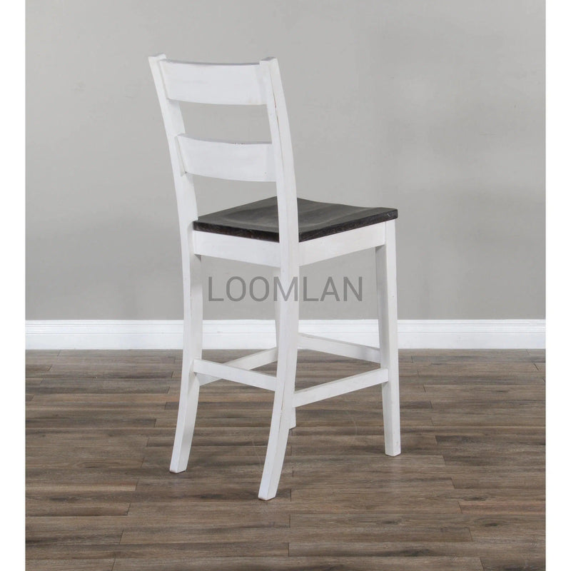 Farmhouse Wooden Seat Off-White Ladderback Bar Stool Bar Stools LOOMLAN By Sunny D