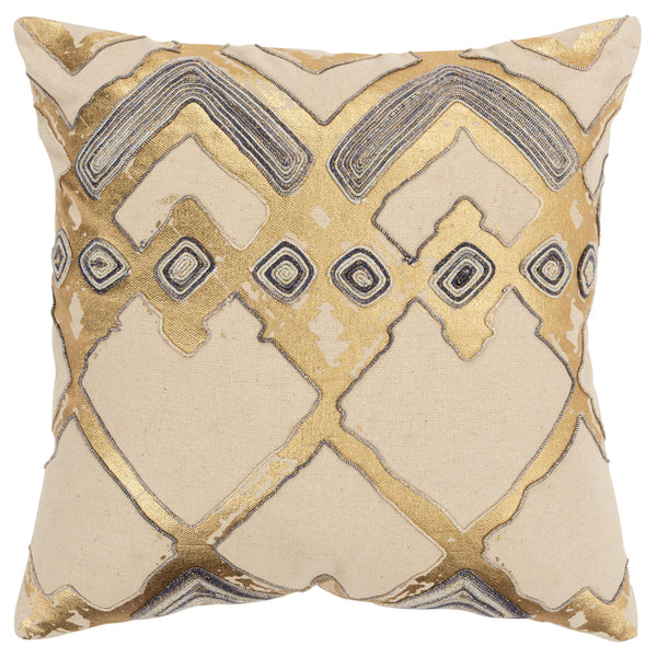 Farro Gold Metallic Pillow With Insert Throw Pillows LOOMLAN By LOOMLAN