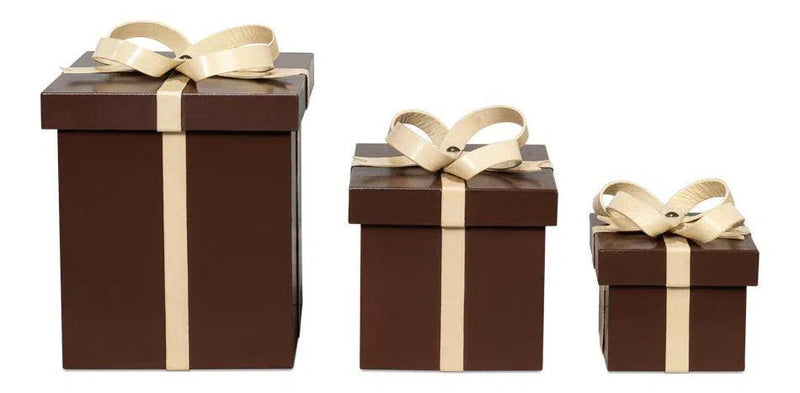 Ferrell Leather and Mdf Chocolate Brown Holiday Boxes Set of 3 Boxes & Bowls LOOMLAN By Sarreid