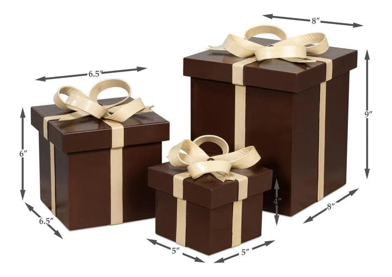 Ferrell Leather and Mdf Chocolate Brown Holiday Boxes Set of 3 Boxes & Bowls LOOMLAN By Sarreid