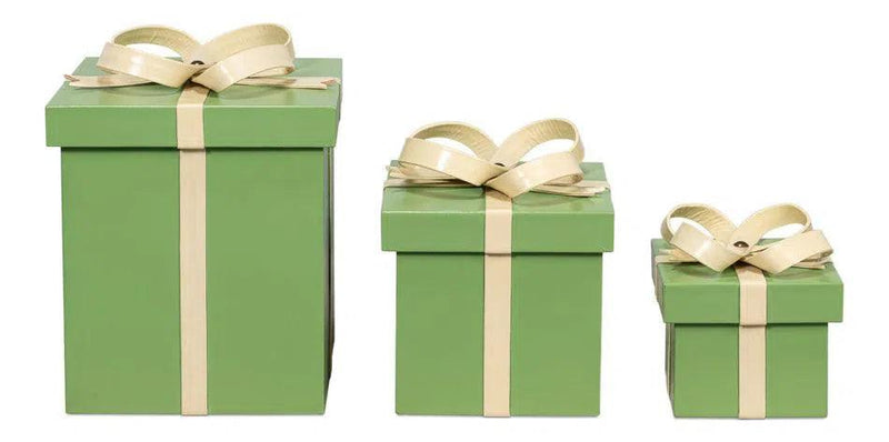 Ferrell Leather and Mdf Green Holiday Boxes Set of 3 Boxes & Bowls LOOMLAN By Sarreid