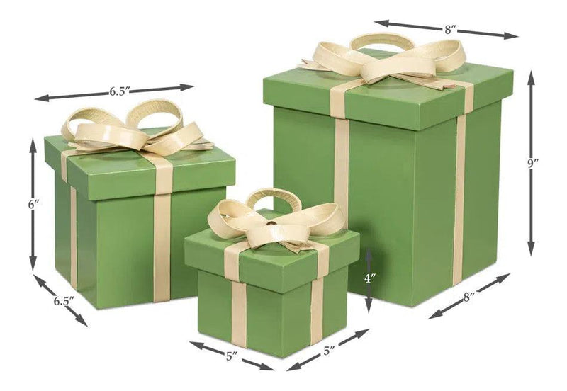 Ferrell Leather and Mdf Green Holiday Boxes Set of 3 Boxes & Bowls LOOMLAN By Sarreid