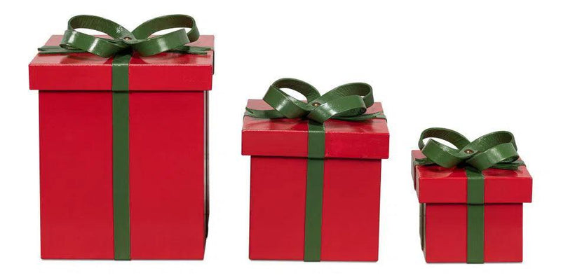 Ferrell Leather and Mdf Red Holiday Boxes Set of 3 Boxes & Bowls LOOMLAN By Sarreid