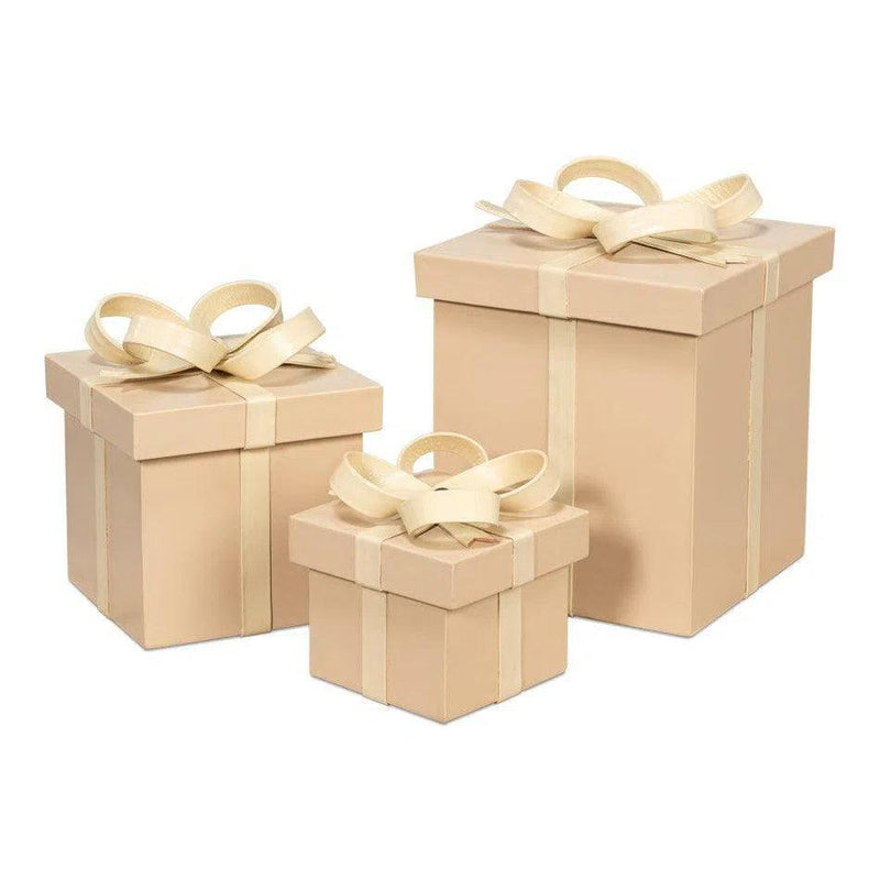 Ferrell Leather and Mdf Taupe Holiday Boxes Set of 3 Boxes & Bowls LOOMLAN By Sarreid