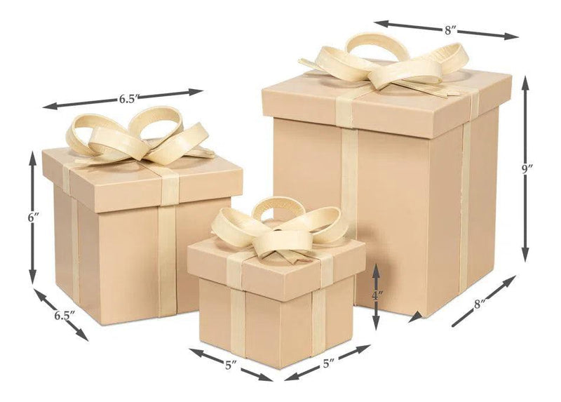 Ferrell Leather and Mdf Taupe Holiday Boxes Set of 3 Boxes & Bowls LOOMLAN By Sarreid