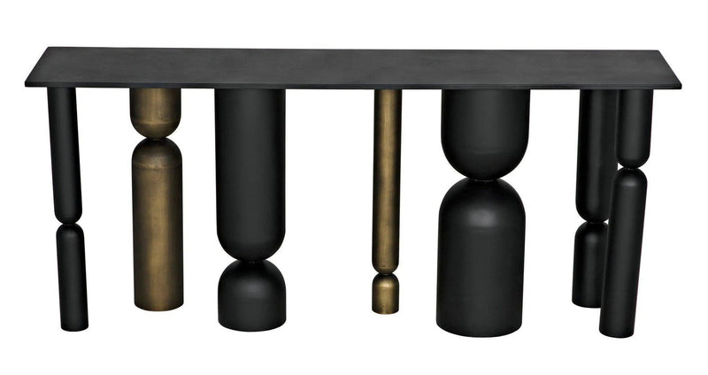 Figaro Console, Black Metal and Aged Brass Finish Console Tables LOOMLAN By Noir