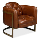 Finn Steel and Leather Brown Arm Club Chair Club Chairs LOOMLAN By Sarreid