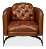 Finn Steel and Leather Brown Arm Club Chair Club Chairs LOOMLAN By Sarreid