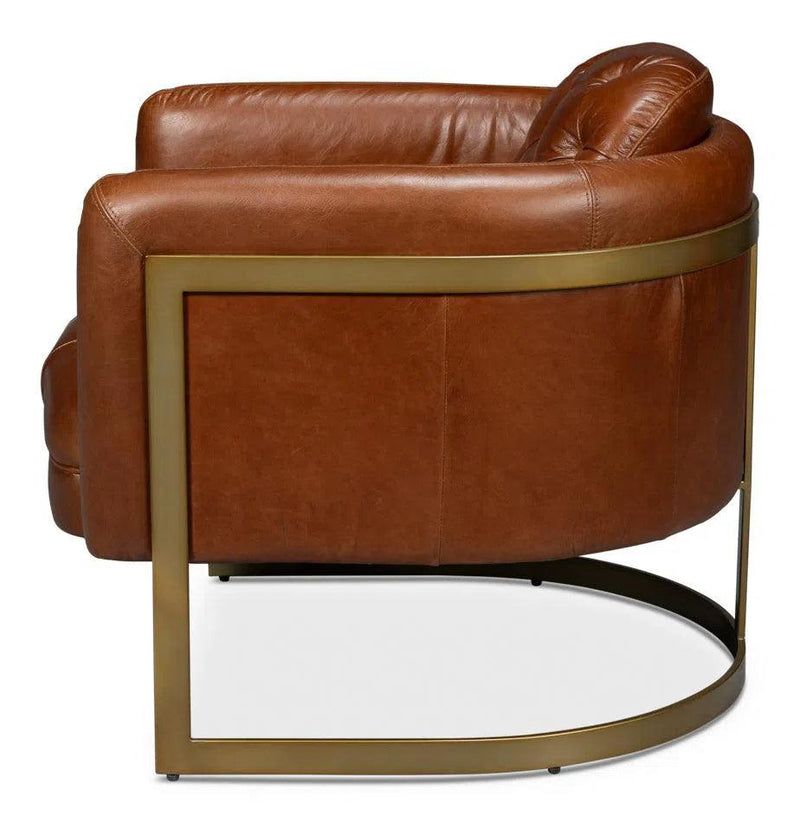 Finn Steel and Leather Brown Arm Club Chair Club Chairs LOOMLAN By Sarreid