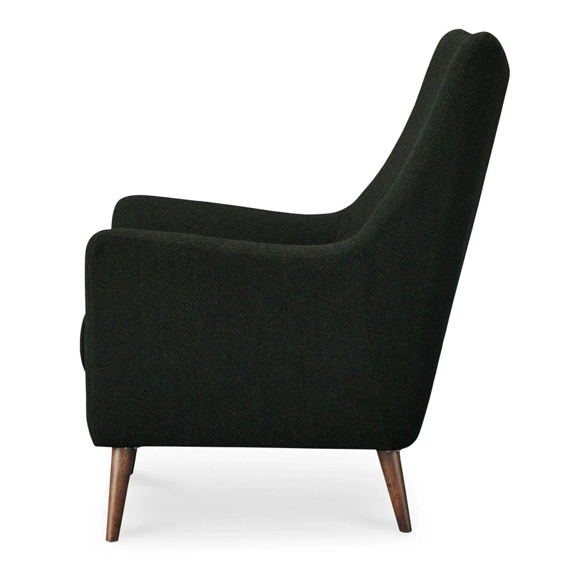 Fisher Solid Rubber Wood Black Armchair With Wool Blend Club Chairs LOOMLAN By Moe's Home