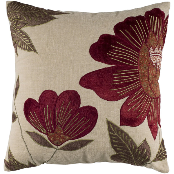 Flora Red Throw Pillow With Down Insert Throw Pillows LOOMLAN By LOOMLAN