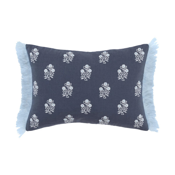 Floral Blue Lumbar Pillow With Insert Throw Pillows LOOMLAN By LOOMLAN