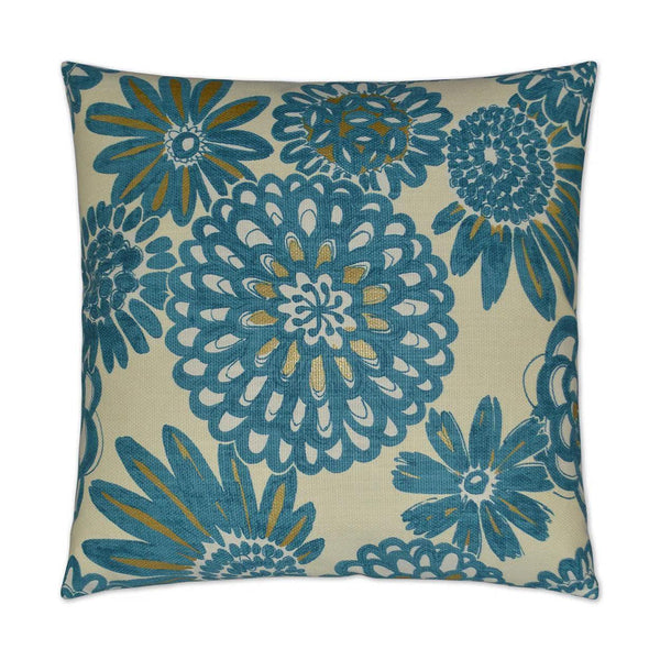 Flower Pops Peacock Blue Throw Pillow With Insert Throw Pillows LOOMLAN By D.V. Kap