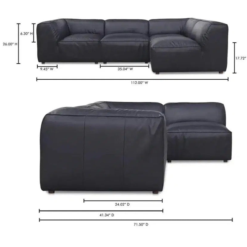 Form Black Leather Convertible Modular Sectional Couch 4PC Lounge Sectional Modular Sofas LOOMLAN By Moe's Home