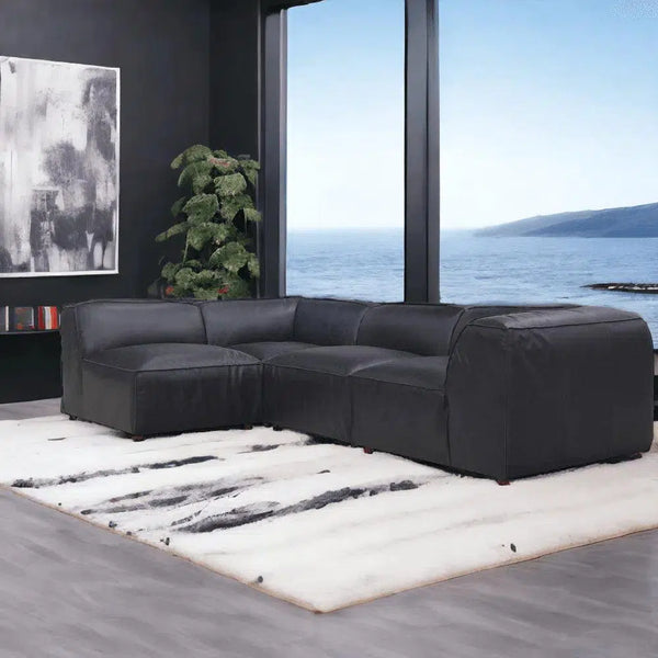 Form Black Leather Convertible Modular Sectional Couch 4PC Lounge Sectional Modular Sofas LOOMLAN By Moe's Home